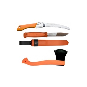 Set Cutit Morakniv Kansbol ORANGE, Fierastrau, Silky Gomboy curbat 210mm cu 8dinti, 30mm si Topor portocaliu