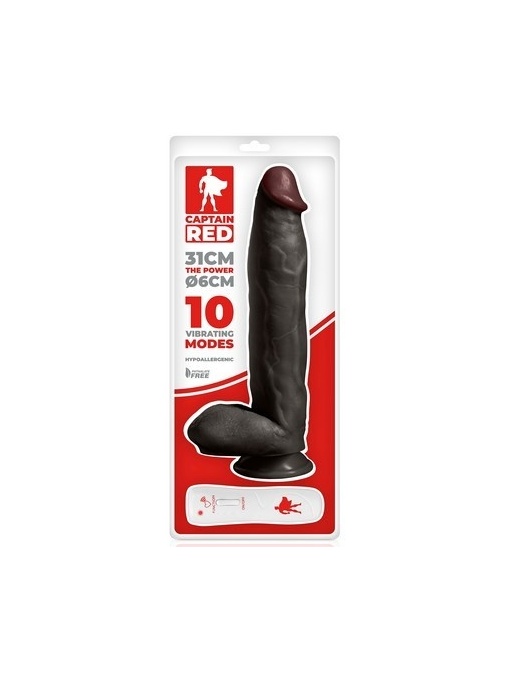 Crni realistični vibrator | Captain Red 31 cm