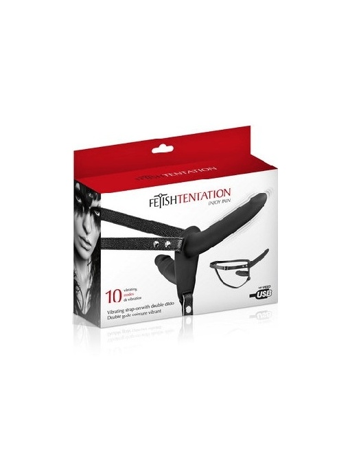 Strap On dupli silikonski punjiv | Double Strap Vibro Black