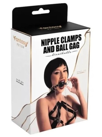 Kugla za usta i štipaljke za bradavice | Breathable Ball Gag with Nipple Clamps - Img 4