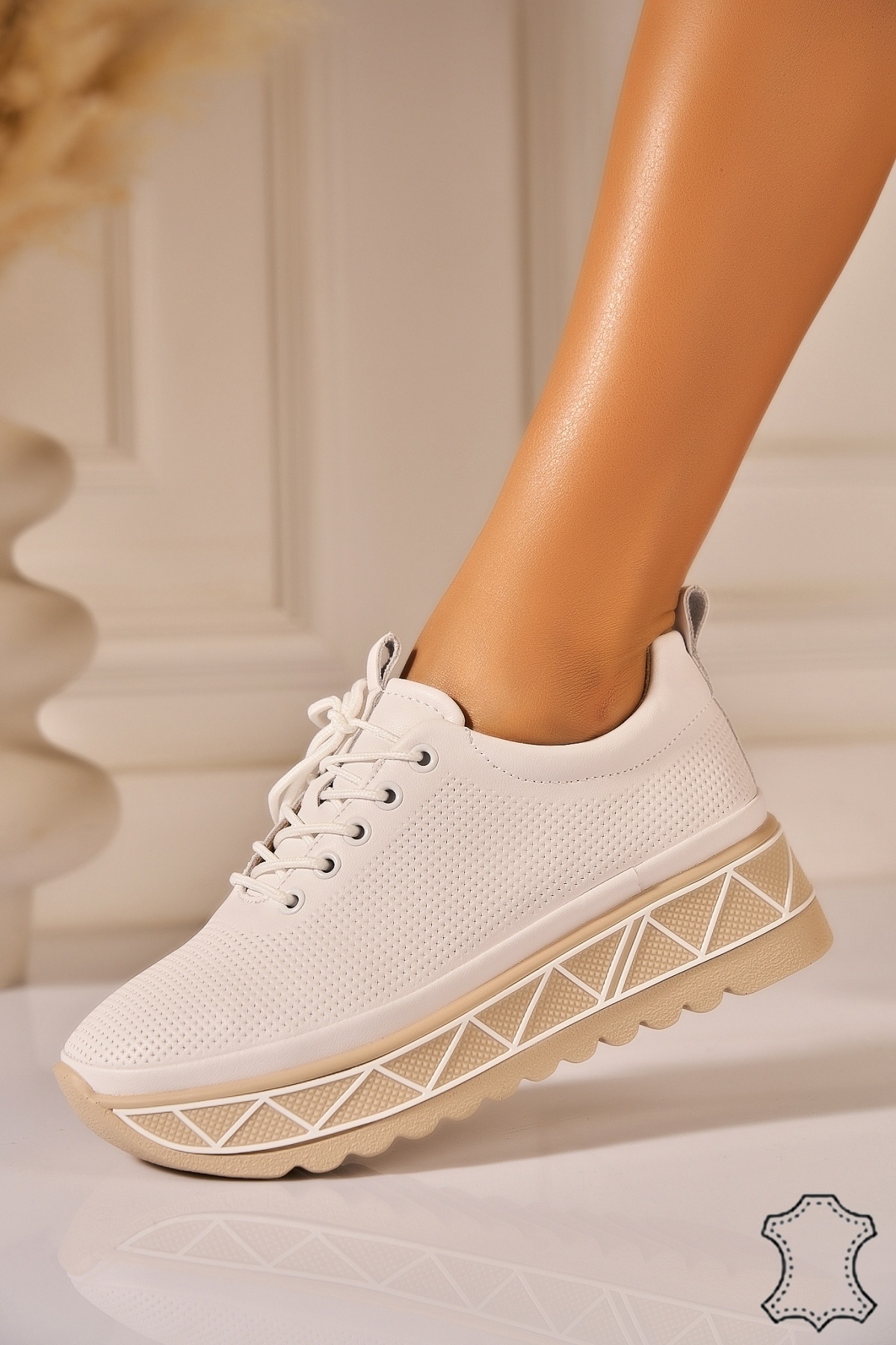 Adidasi Piele Naturala Albi Miryle