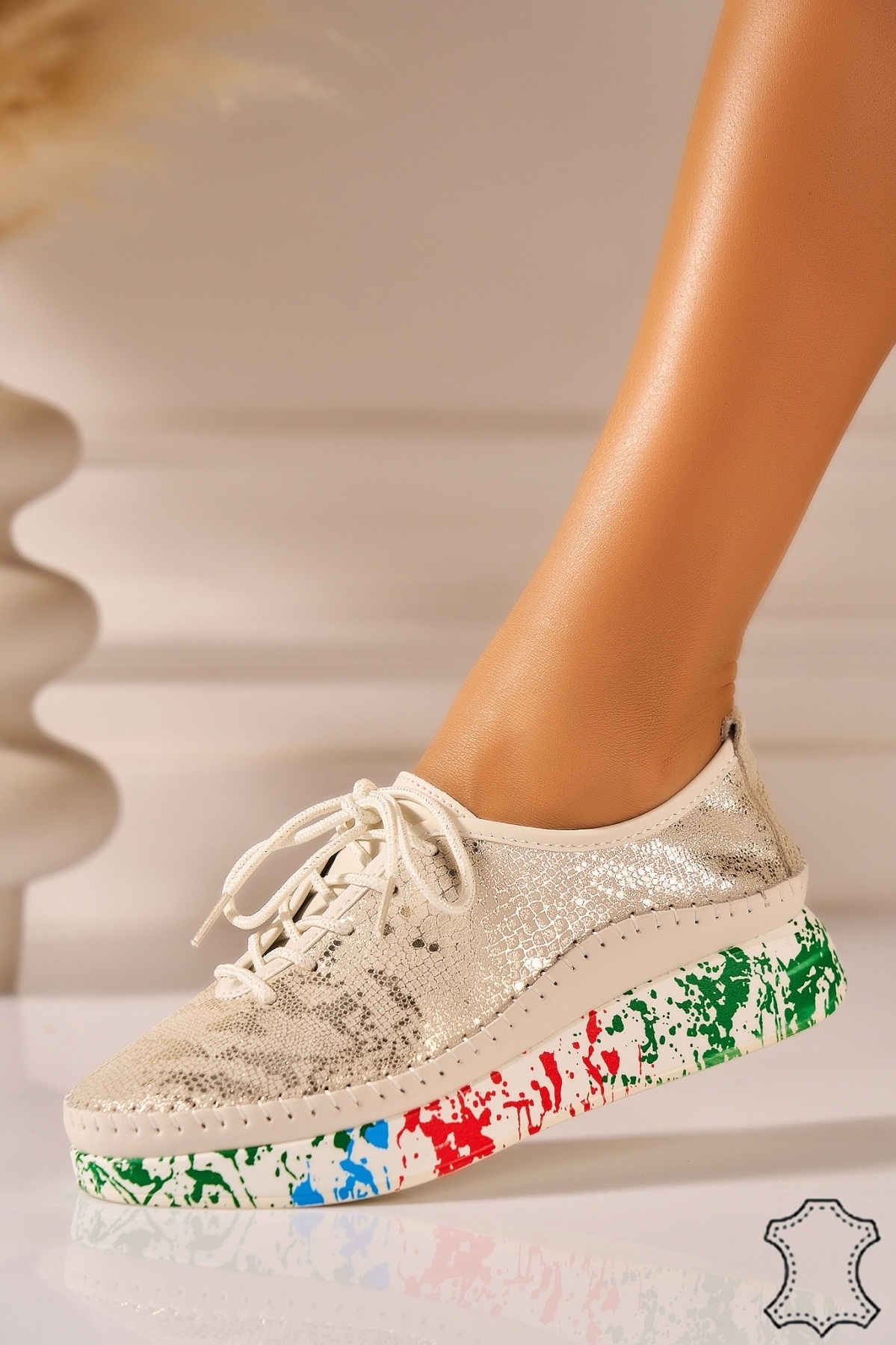 Adidasi Piele Naturala Auriu Zeiry