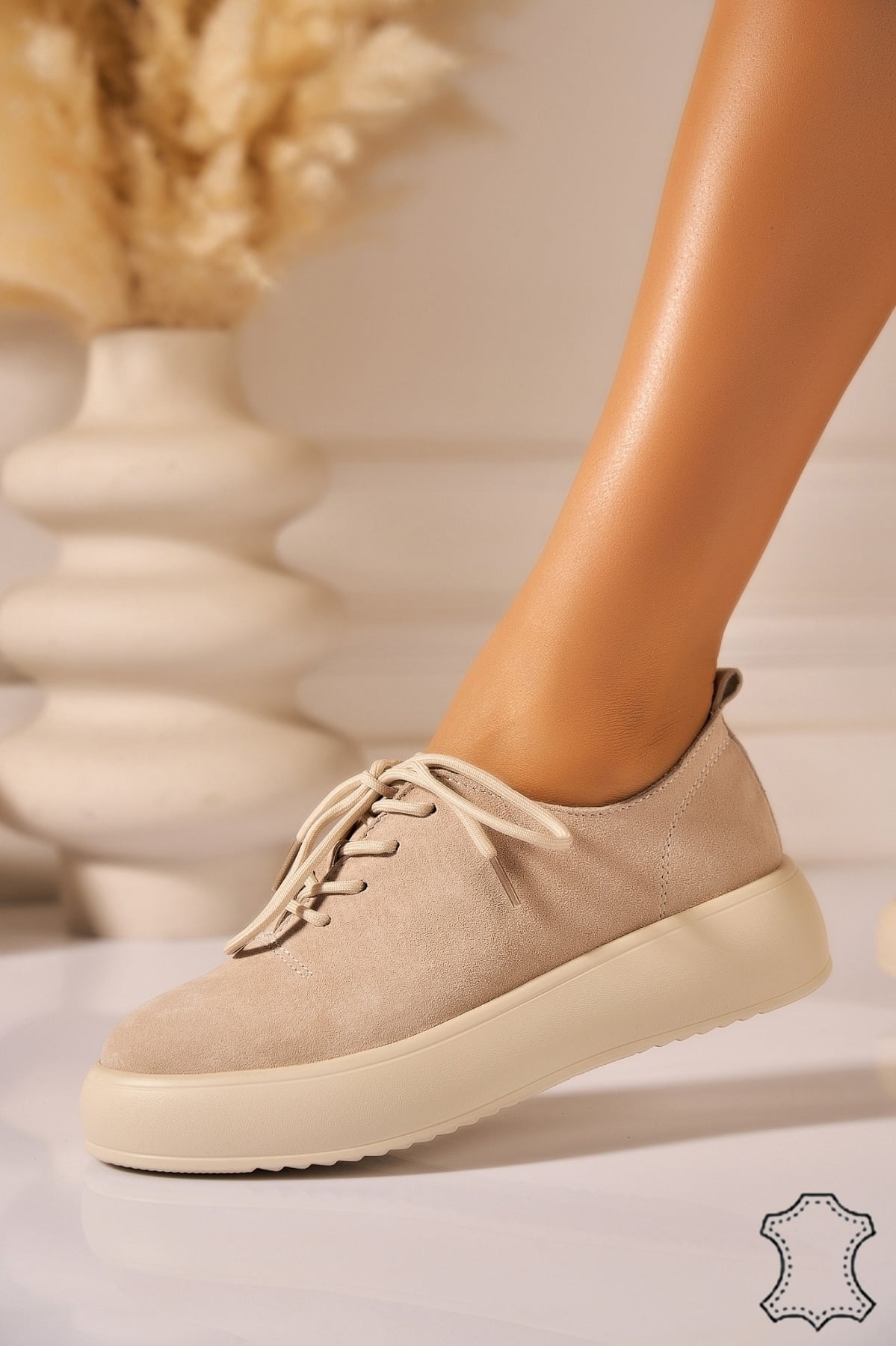 Adidasi Piele Naturala Intoarsa Bej Delsy