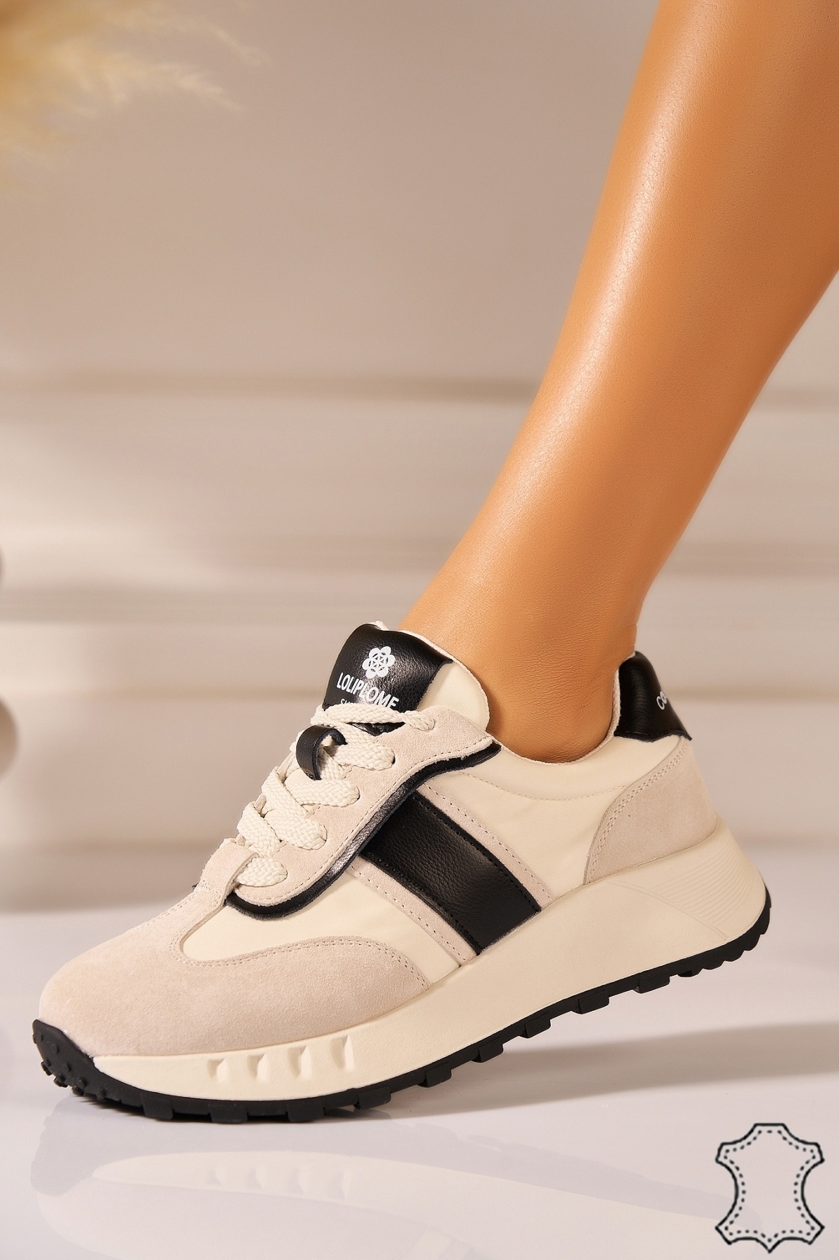 Adidasi Piele Naturala Intoarsa Bej Evantys