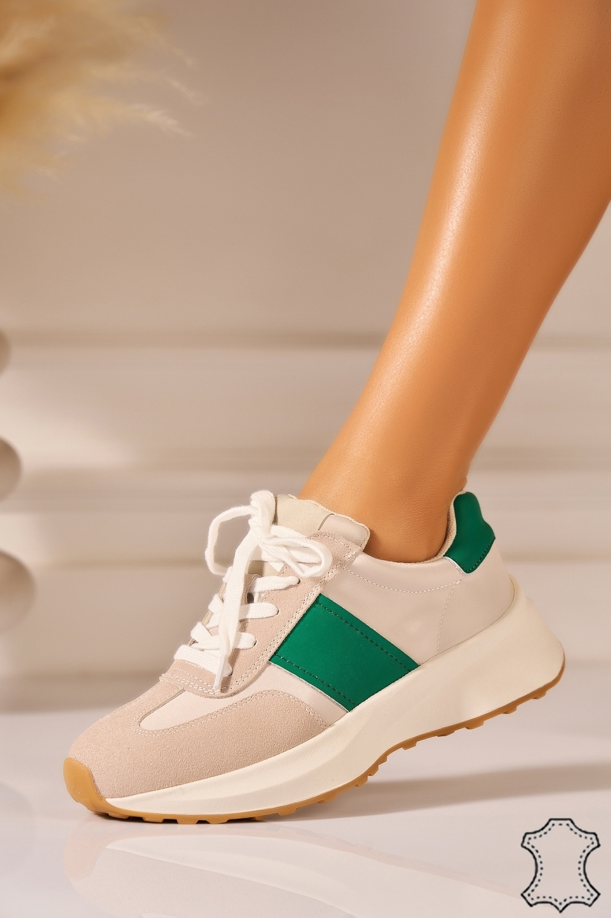 Adidasi Piele Naturala Intoarsa Verzi Inyra