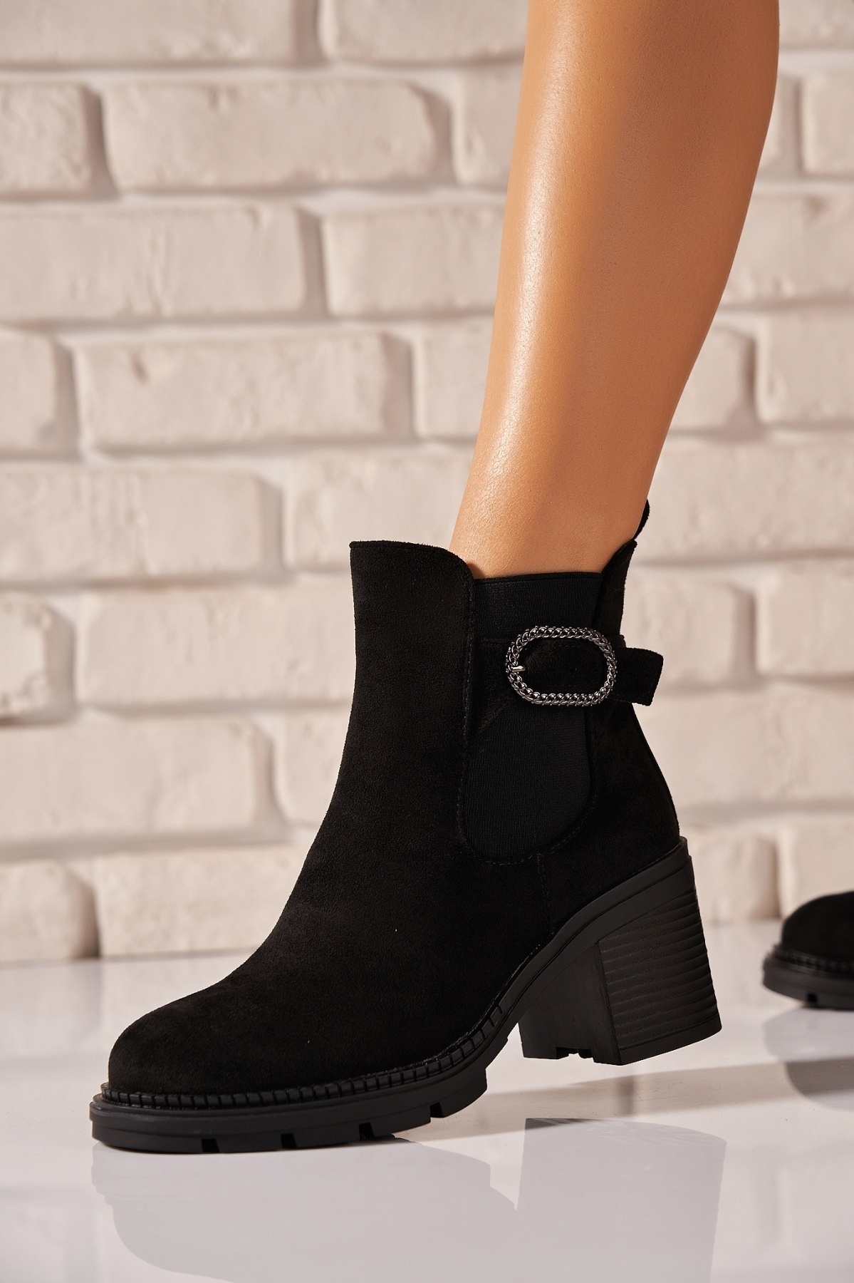 Botine dama Imblanite Negre din Piele Ecologica Intoarsa Tisha