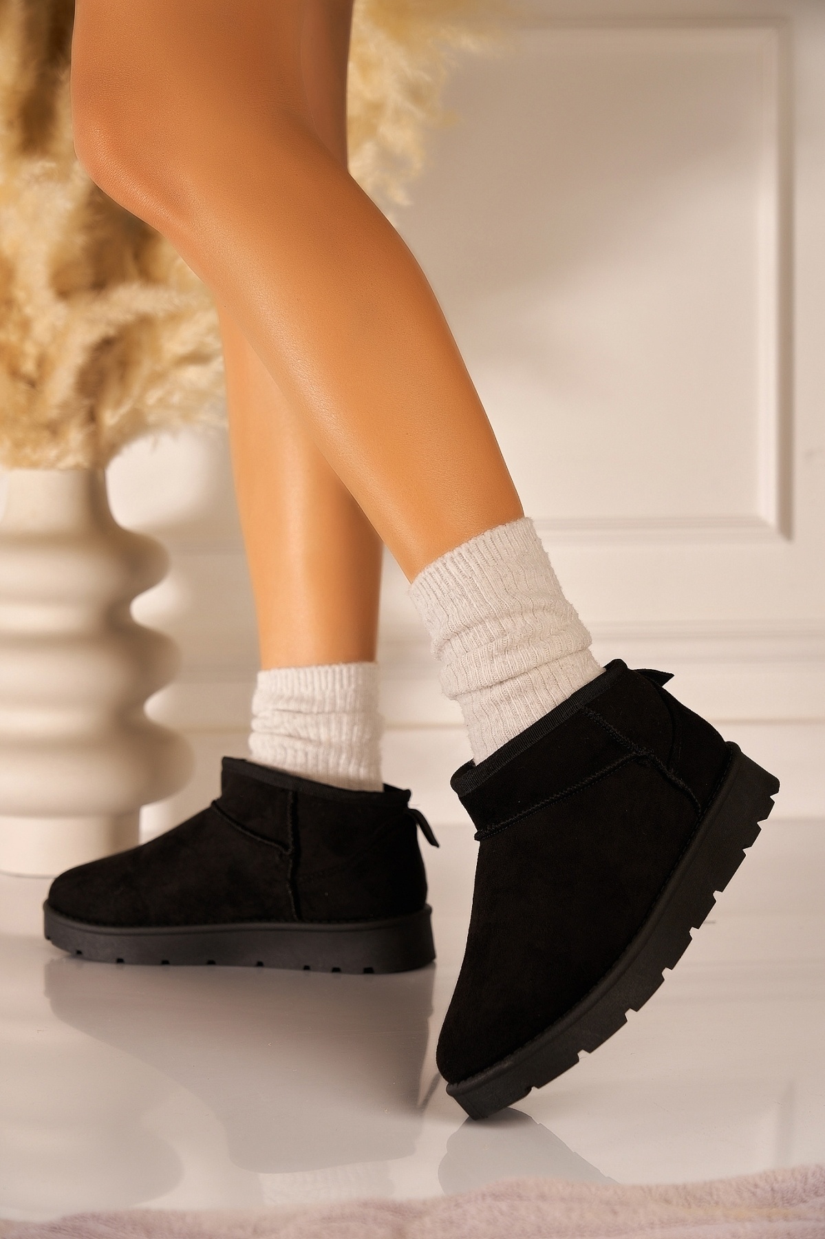 Cizme Dama Imblanite Negre din Piele Ecologica Intoarsa Jazper