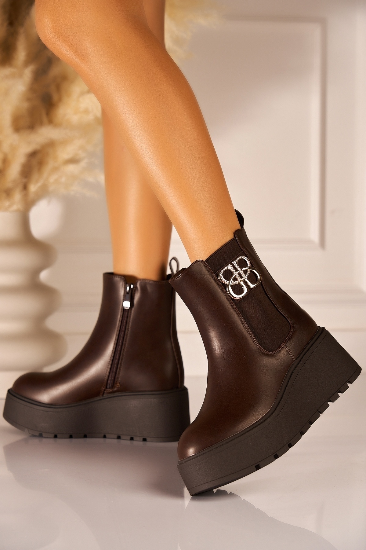 Ghete Dama Imblanite Maro din Piele Ecologica Yostina