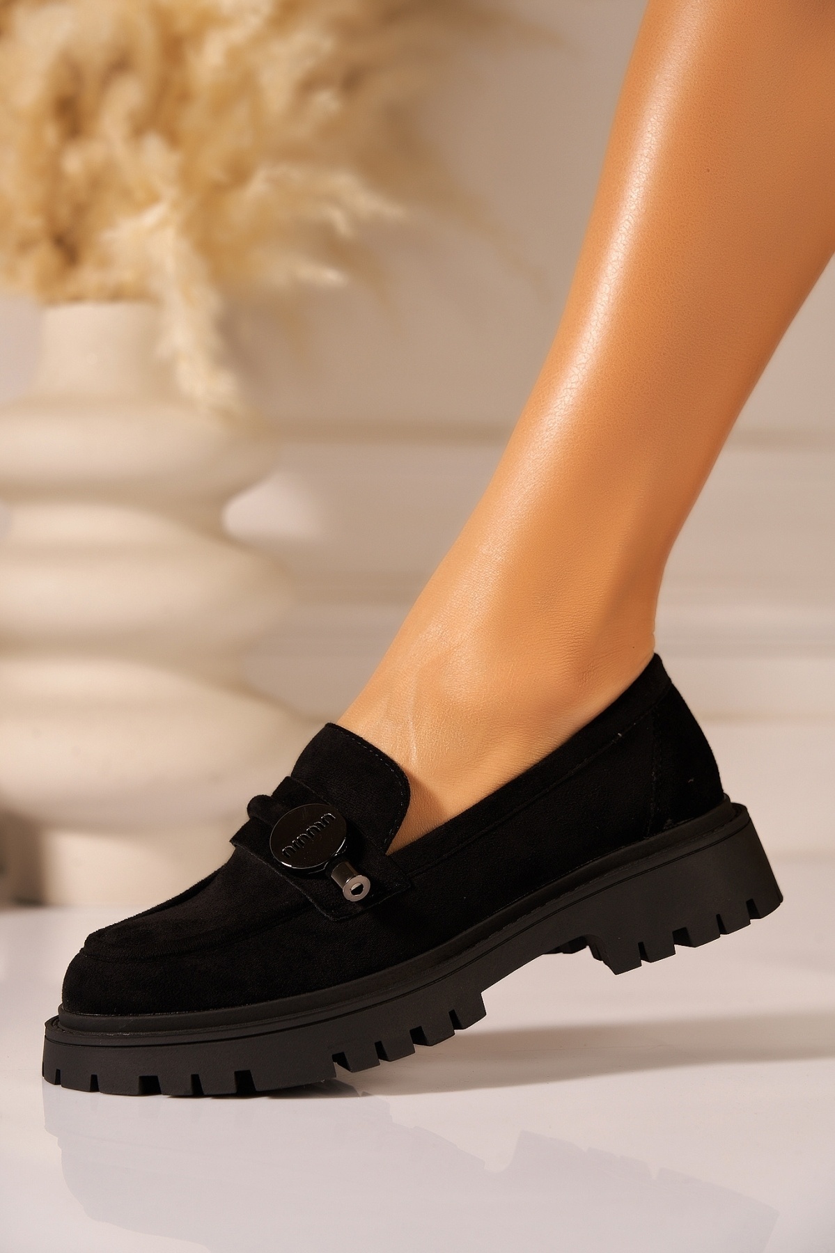 Loafers Dama Piele Ecologica Intoarsa Negri Senaya