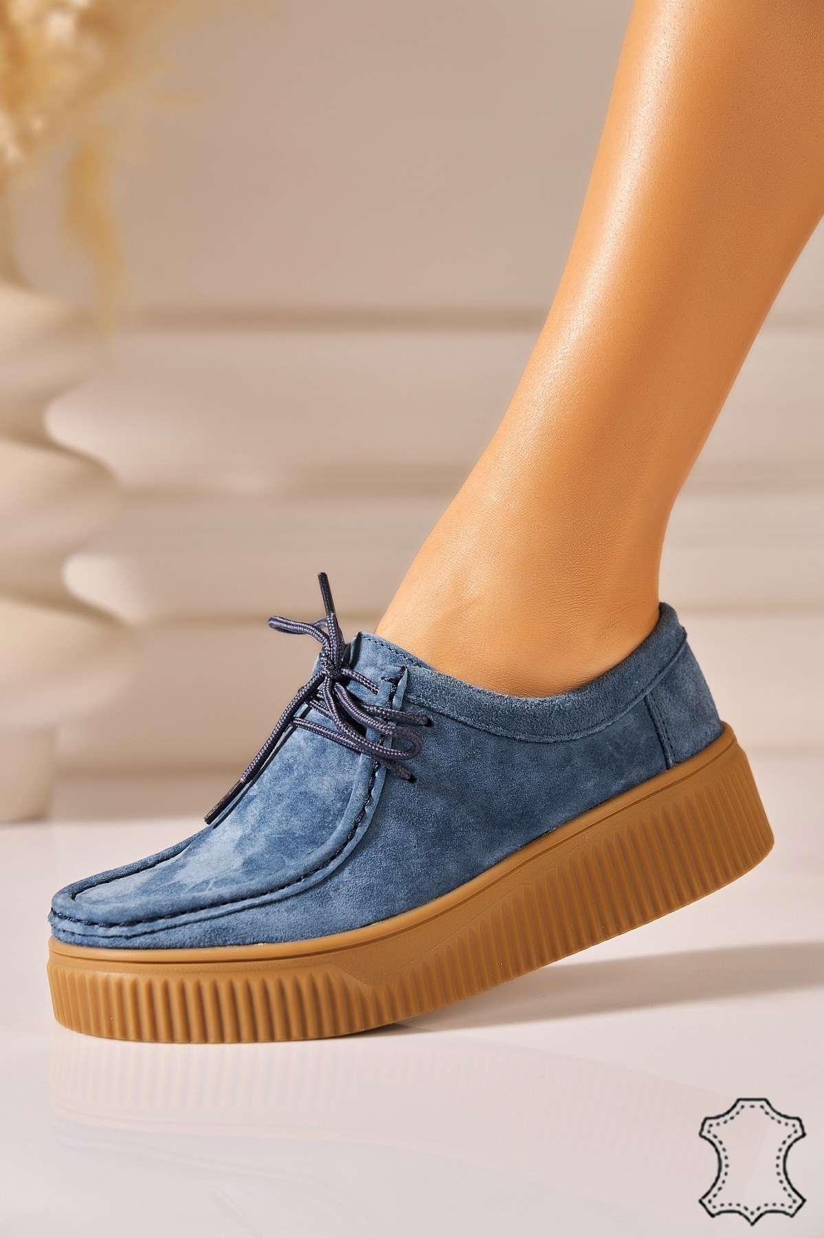 Mocasini dama Piele Naturala Intoarsa Bleumarin Vincya