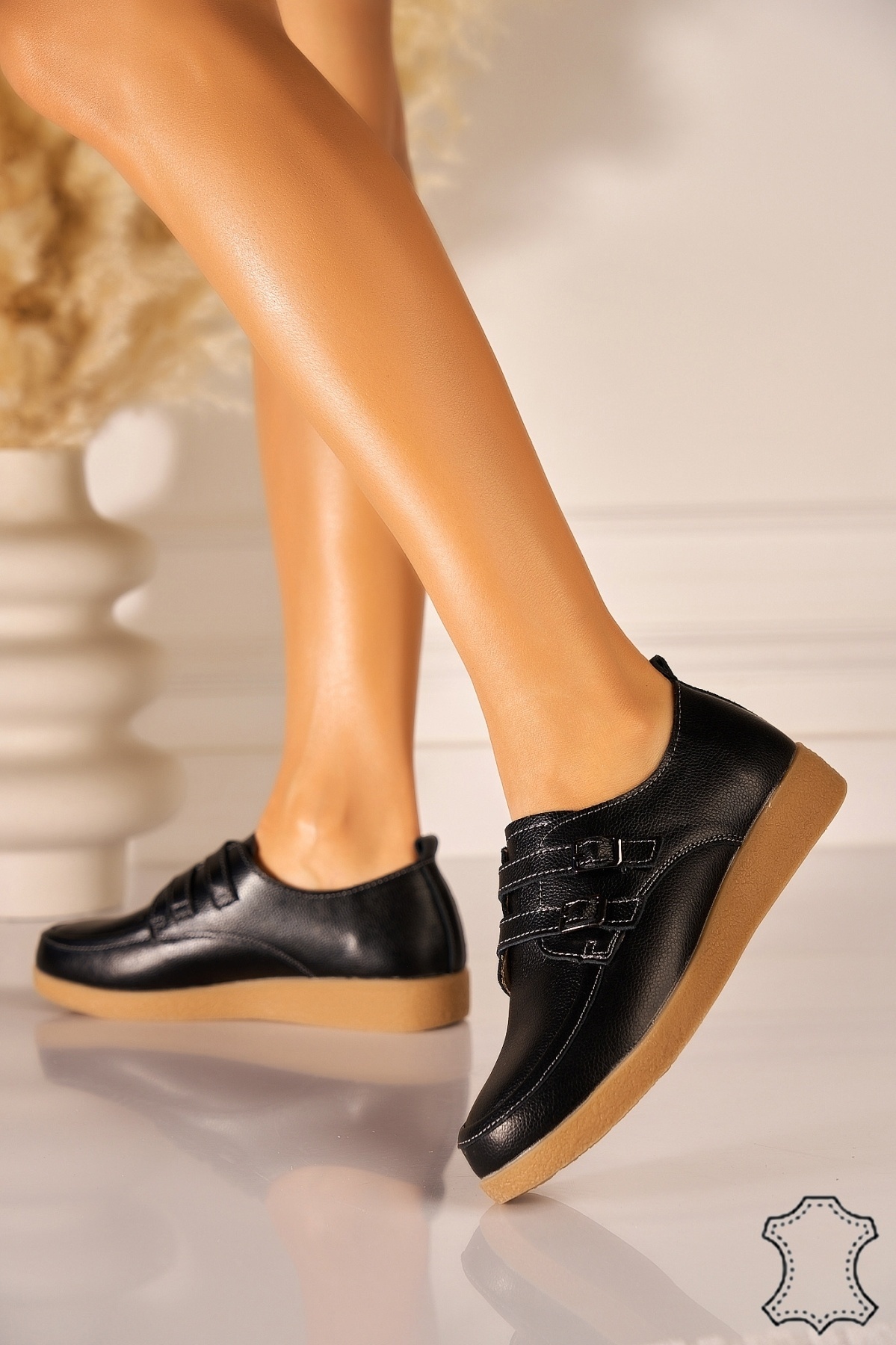 Mocasini dama Piele Naturala Negri Vaeda