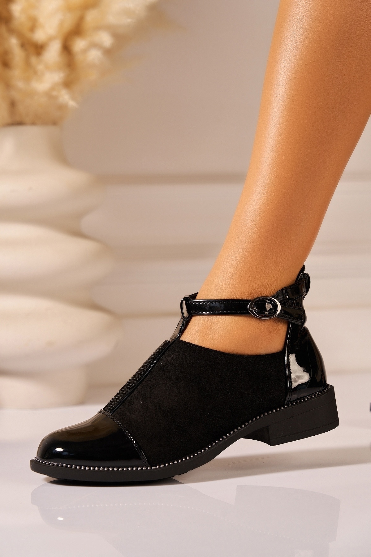 Pantofi dama casual Negri din Piele Ecologica Intoarsa Alison2