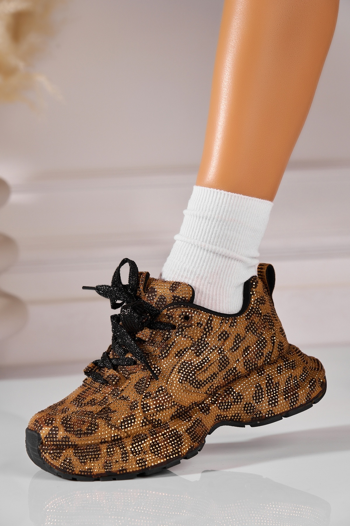 Adidași de damă Piele Ecologica Intoarsa Animal Print Porsha