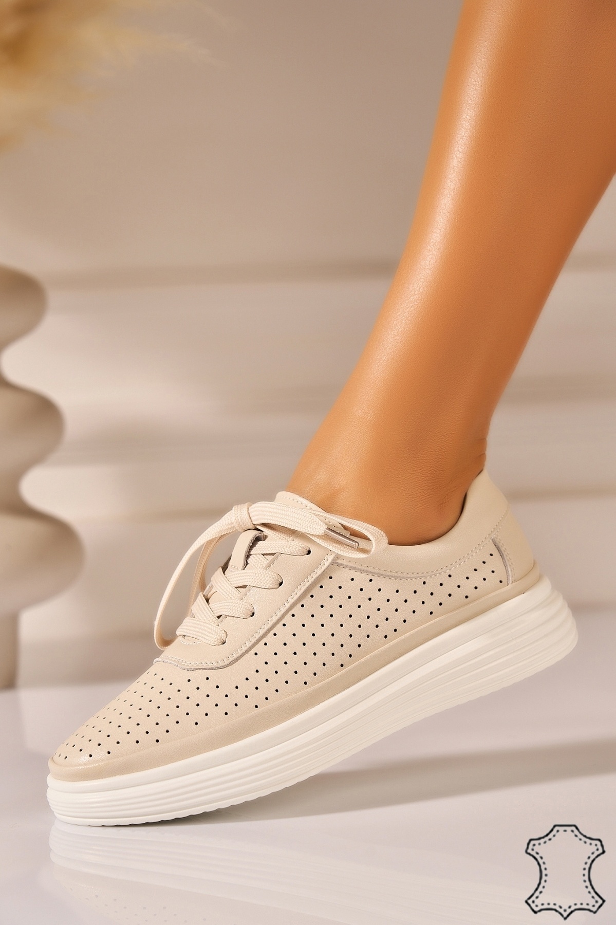 Adidasi Piele Naturala Bej Beyra