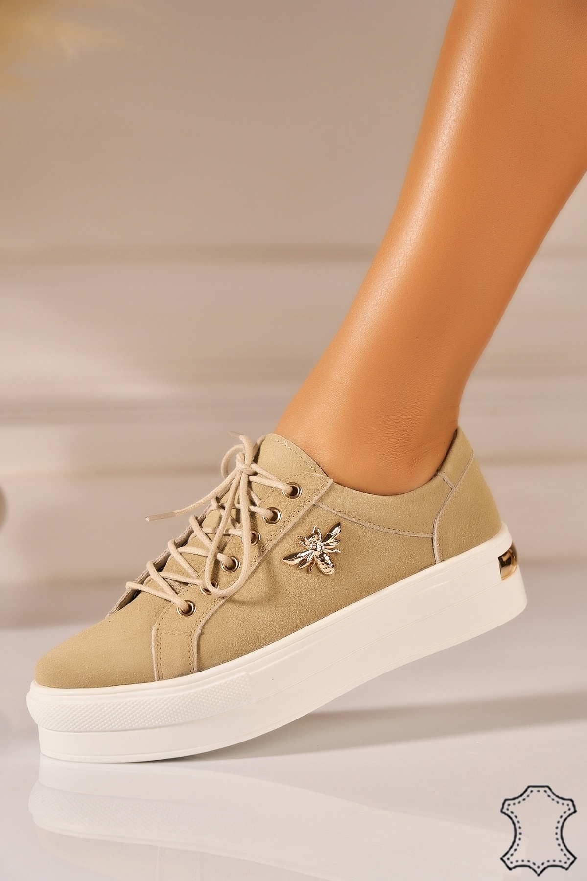 Adidasi Piele Naturala Intoarsa Bej Imyra