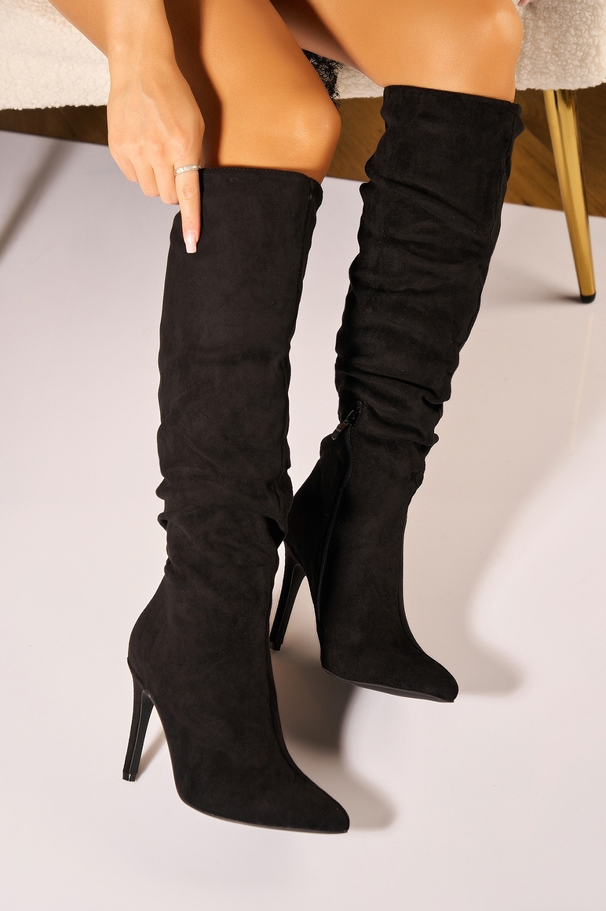 Cizme cu toc Piele Ecologica Intoarsa Negru Manry