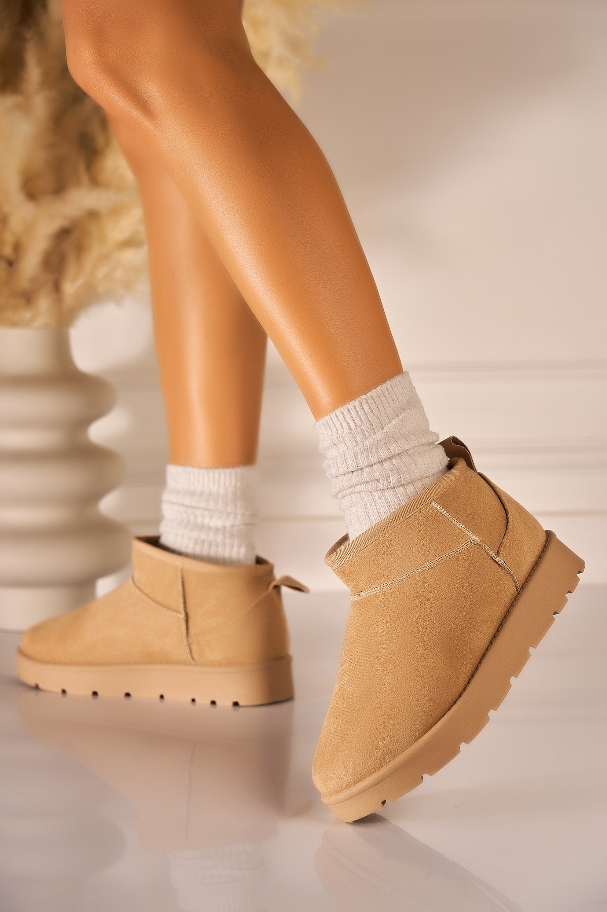 Cizme Dama Imblanite Kaki din Piele Ecologica Intoarsa Jazper