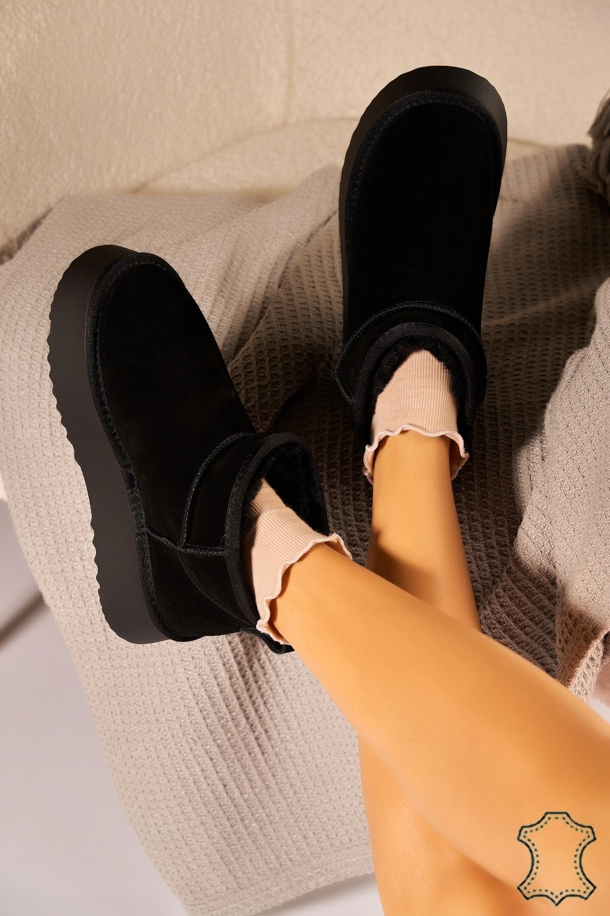 Cizme Piele Naturala Intoarsa dama Negre Riyna