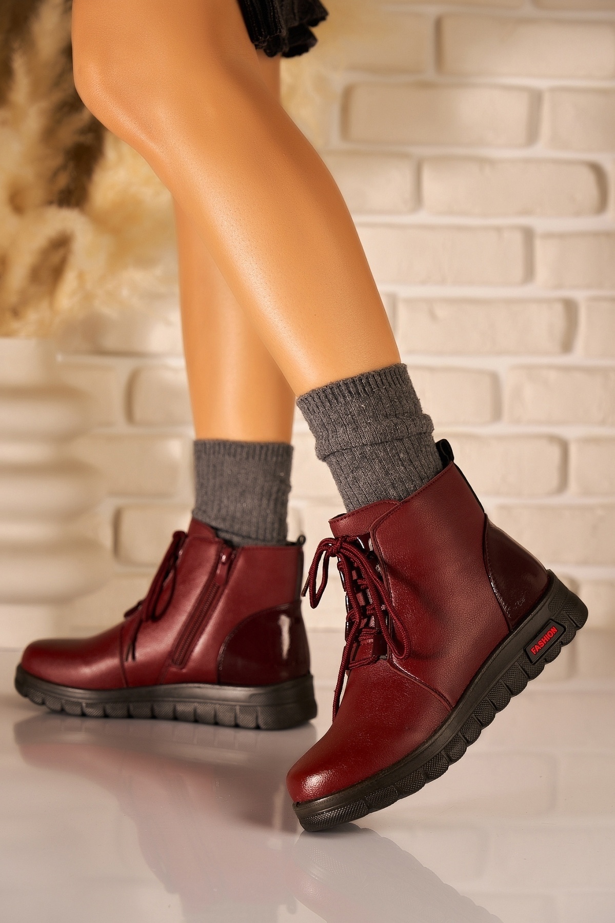 Ghete Dama Imblanite Bordo din Piele Ecologica Ryhan