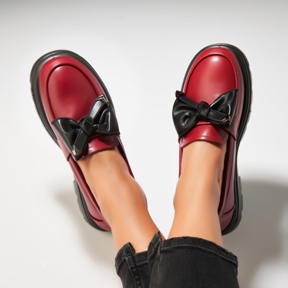 Pantofi dama casual Bordo din Piele Ecologica Zendaia