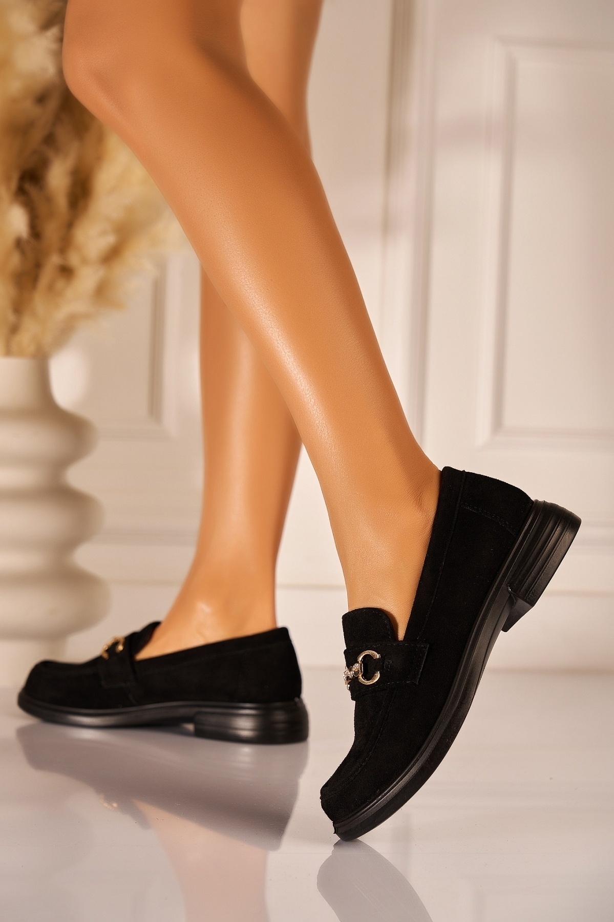 Pantofi dama casual Negri din Piele Ecologica Intoarsa Vitalia2