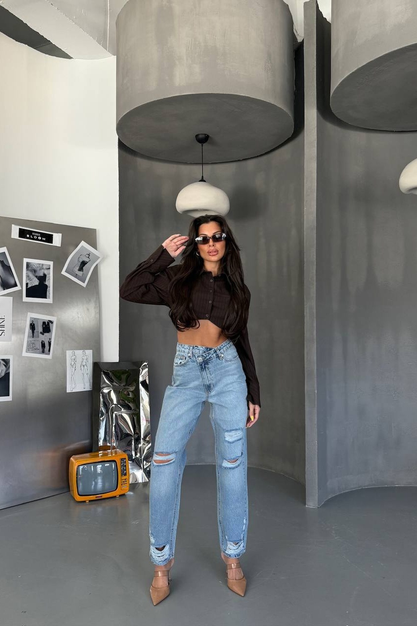 Blugi Mom Fit Albastri Stormy