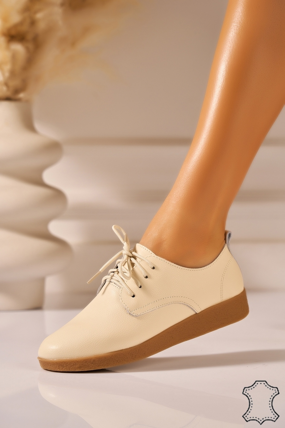 Mocasini dama Piele Naturala Bej Delia