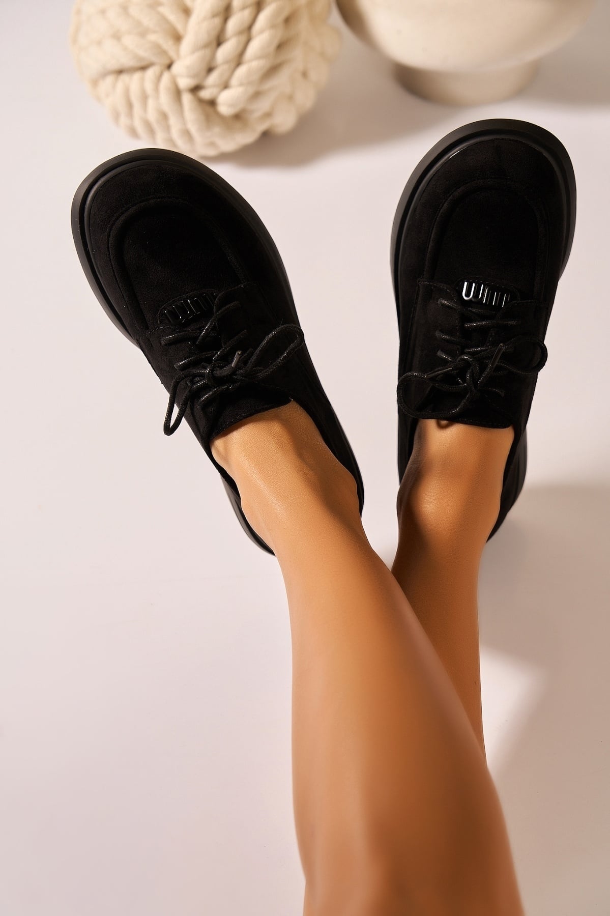 Pantofi dama casual Negri din Piele Ecologica Intoarsa Rina