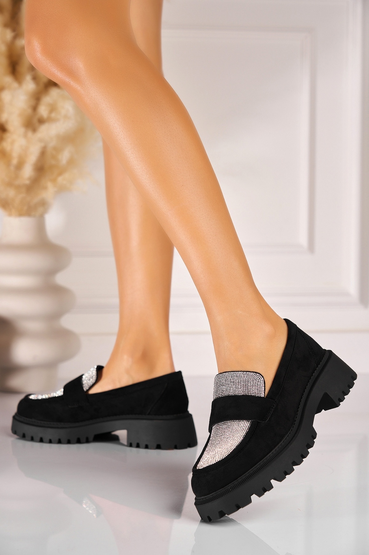 Pantofi dama casual Negri din Piele Ecologica Intoarsa Sanoe