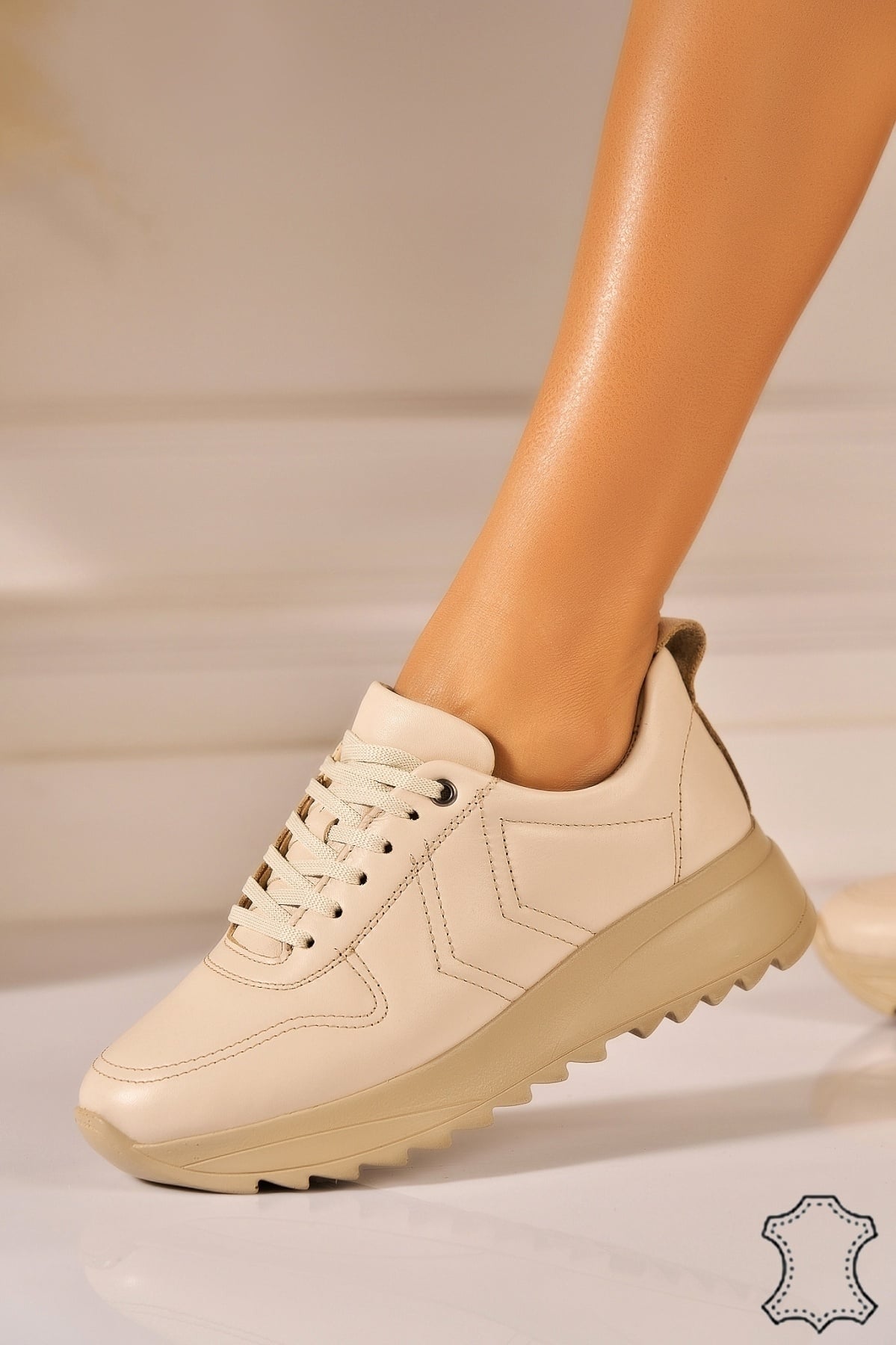 Adidasi Piele Naturala Bej Yesli