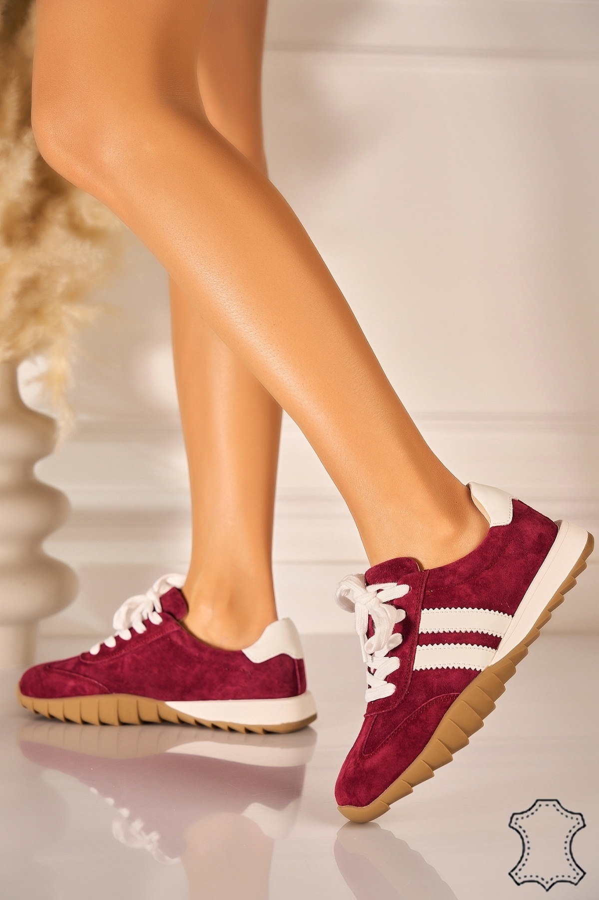 Adidasi Piele Naturala Intoarsa Bordo Cindy