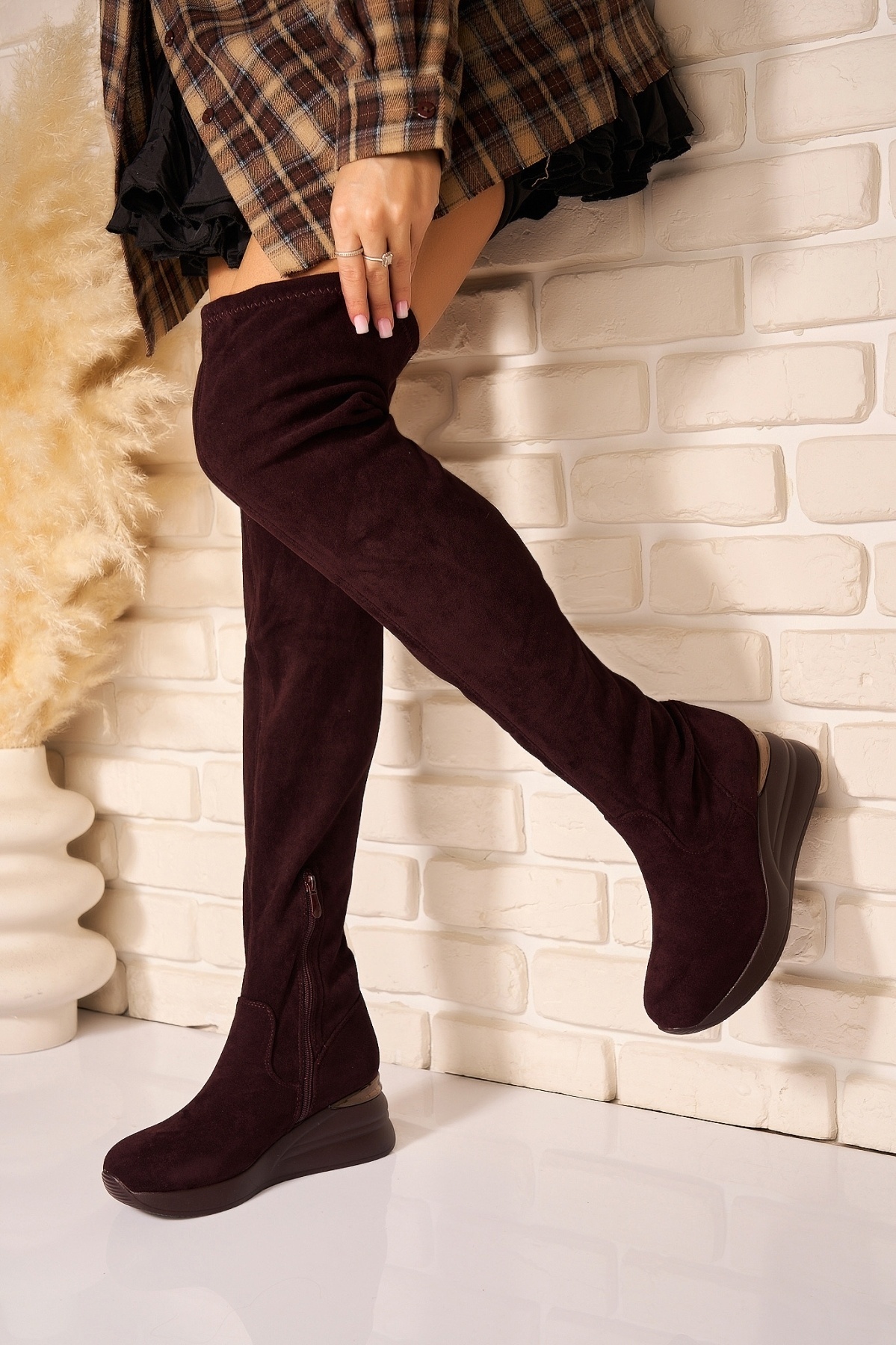 Cizme Dama Imblanite Maro din Piele Ecologica Intoarsa Ainhoa