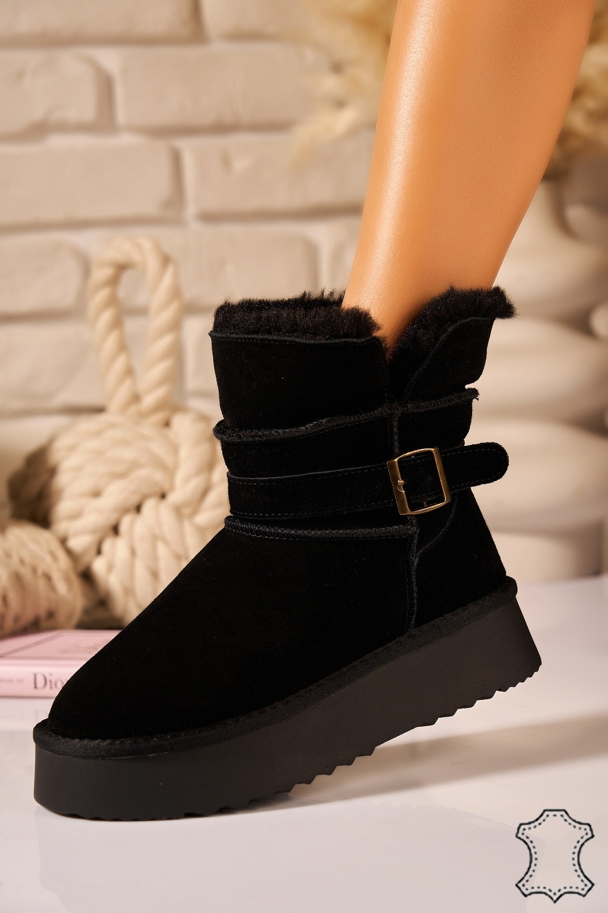 Cizme Piele Naturala Intoarsa dama Negre Koah