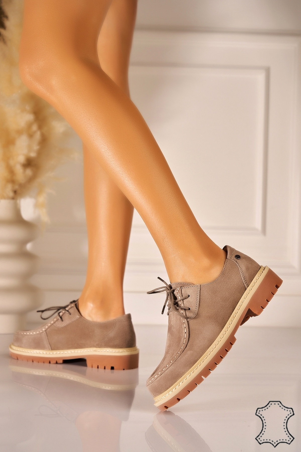 Mocasini dama Piele Naturala Intoarsa Kaki Kenzy