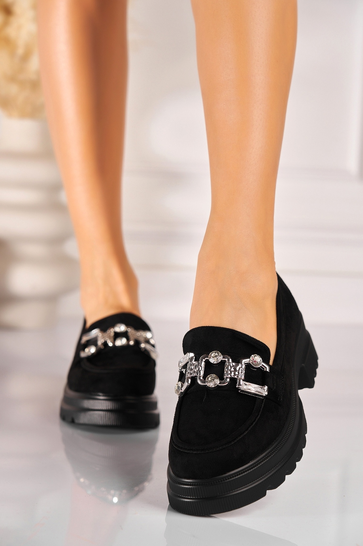 Pantofi dama casual Negri din Piele Ecologica Intoarsa Keira2