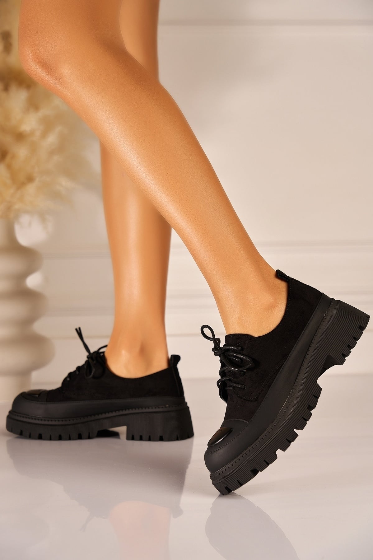 Pantofi dama casual Negri din Piele Ecologica Intoarsa Maeve2