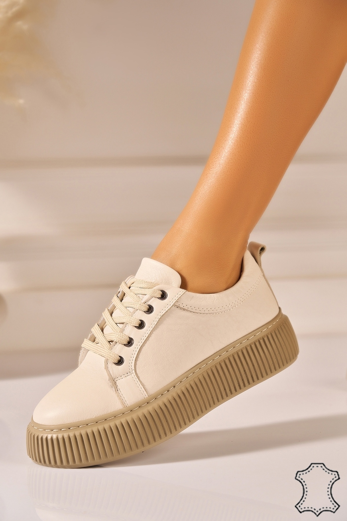 Adidasi Piele Naturala Bej Lorne