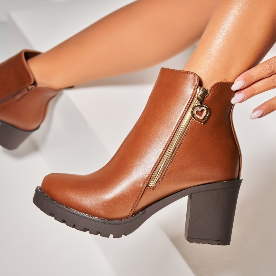 Botine dama Imblanite Camel din Piele Ecologica Hendrix