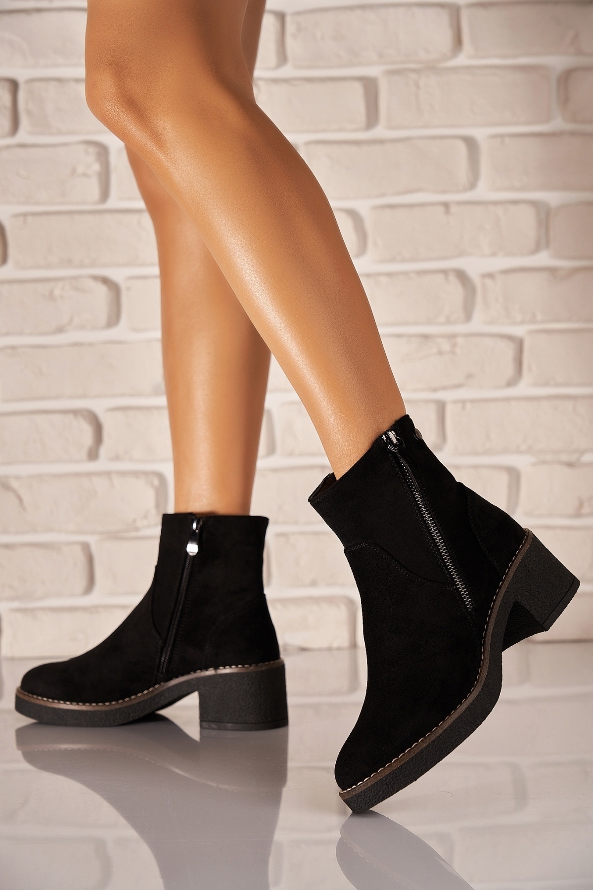 Botine dama Imblanite Negre din Piele Ecologica Intoarsa Jaisme