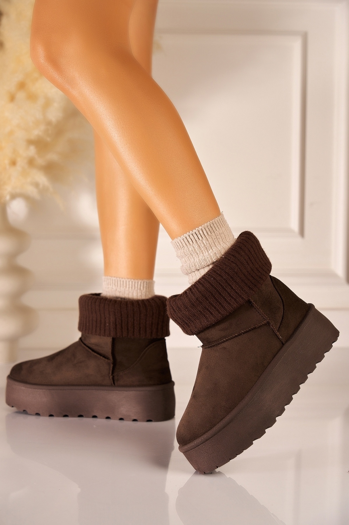 Cizme Dama Imblanite Maro din Piele Ecologica Intoarsa Nyxia