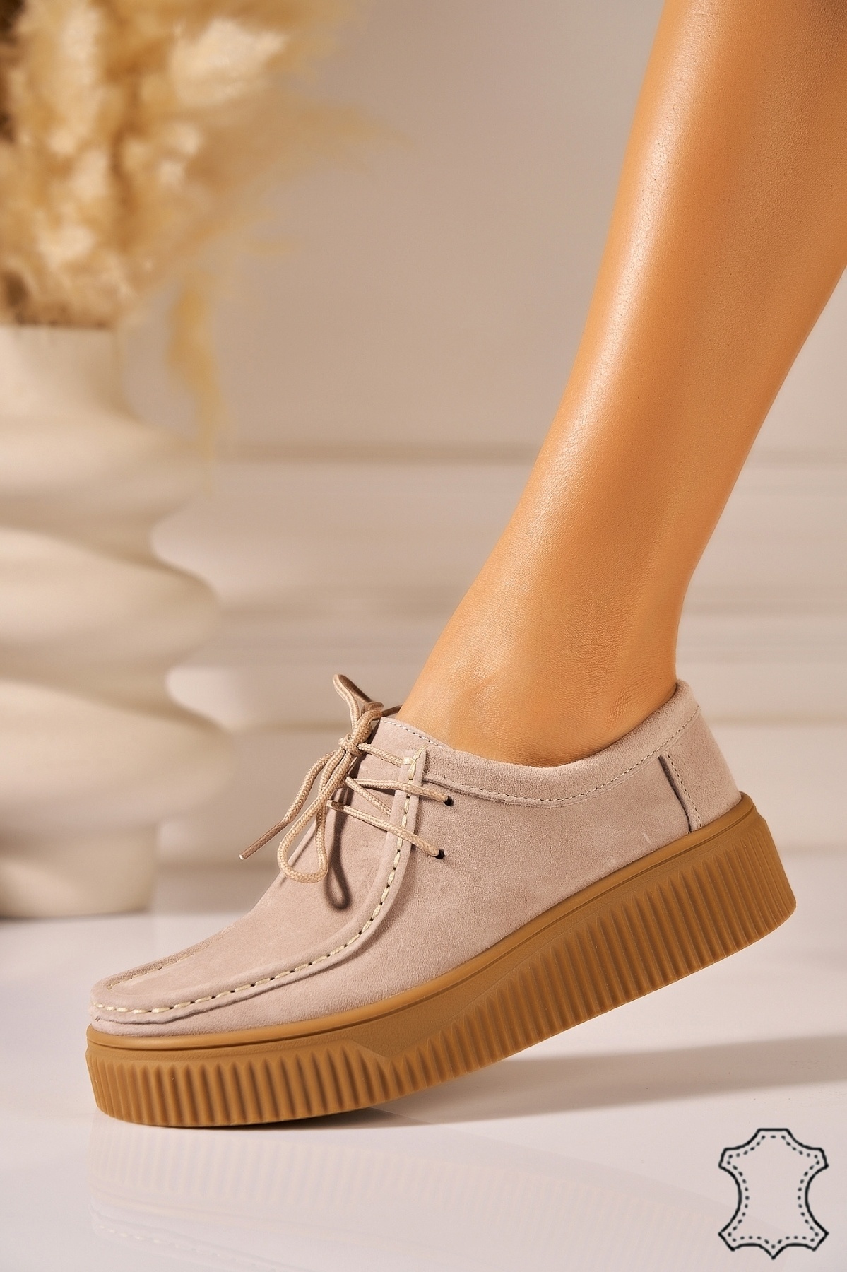 Mocasini dama Piele Naturala Intoarsa Bej Vincya