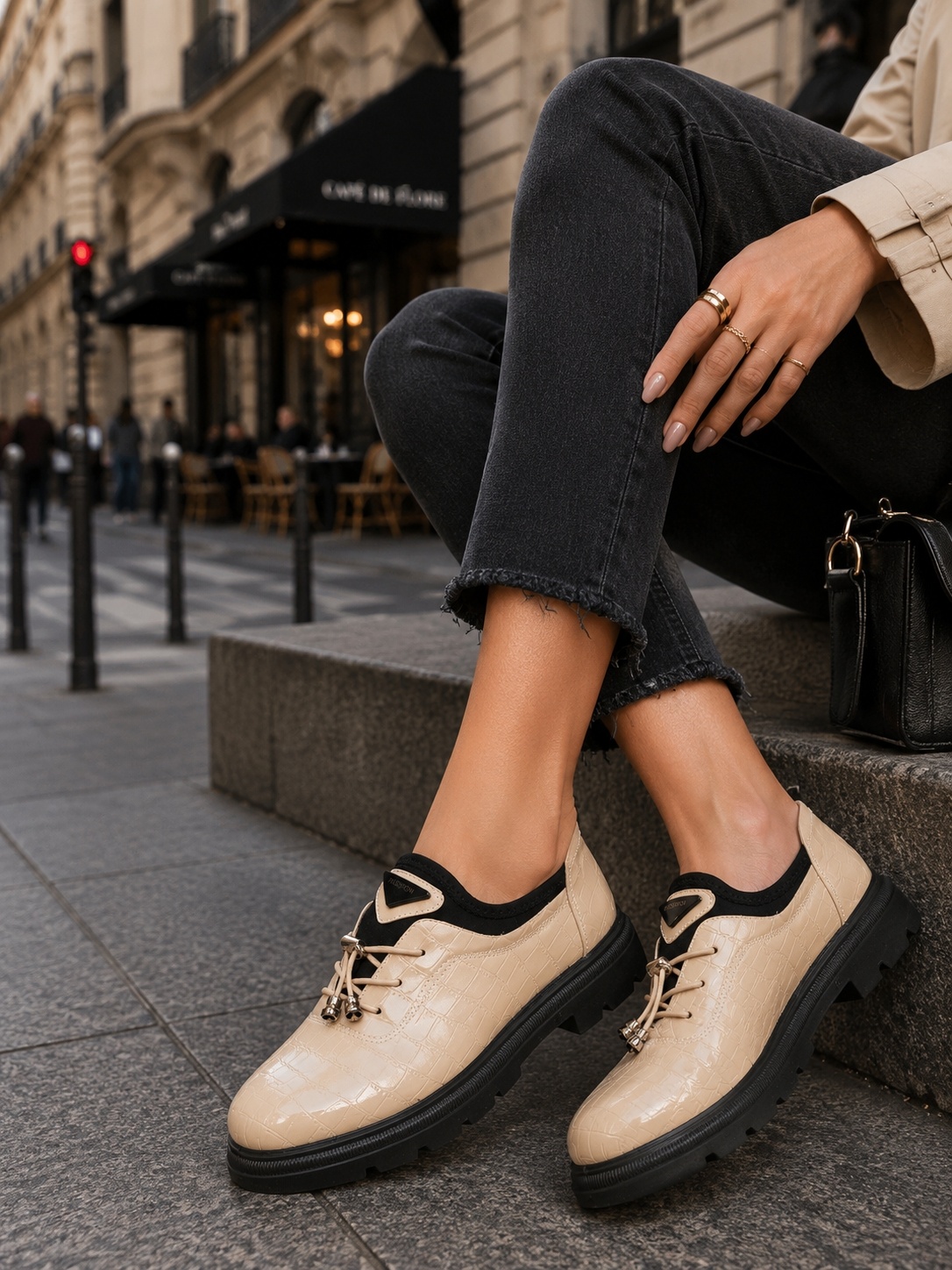 Pantofi dama casual Bej din Piele Ecologica Lacuita Azira