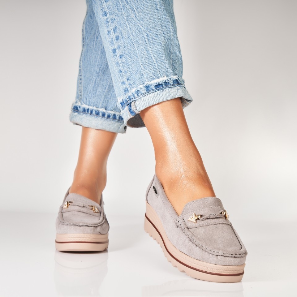 Pantofi dama casual Gri din Piele Ecologica Intoarsa Sinea