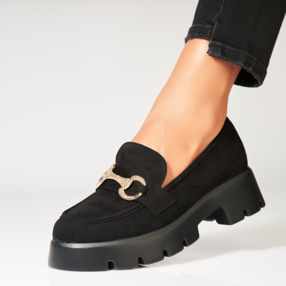 Pantofi dama casual Negri din Piele Ecologica Intoarsa Ikram