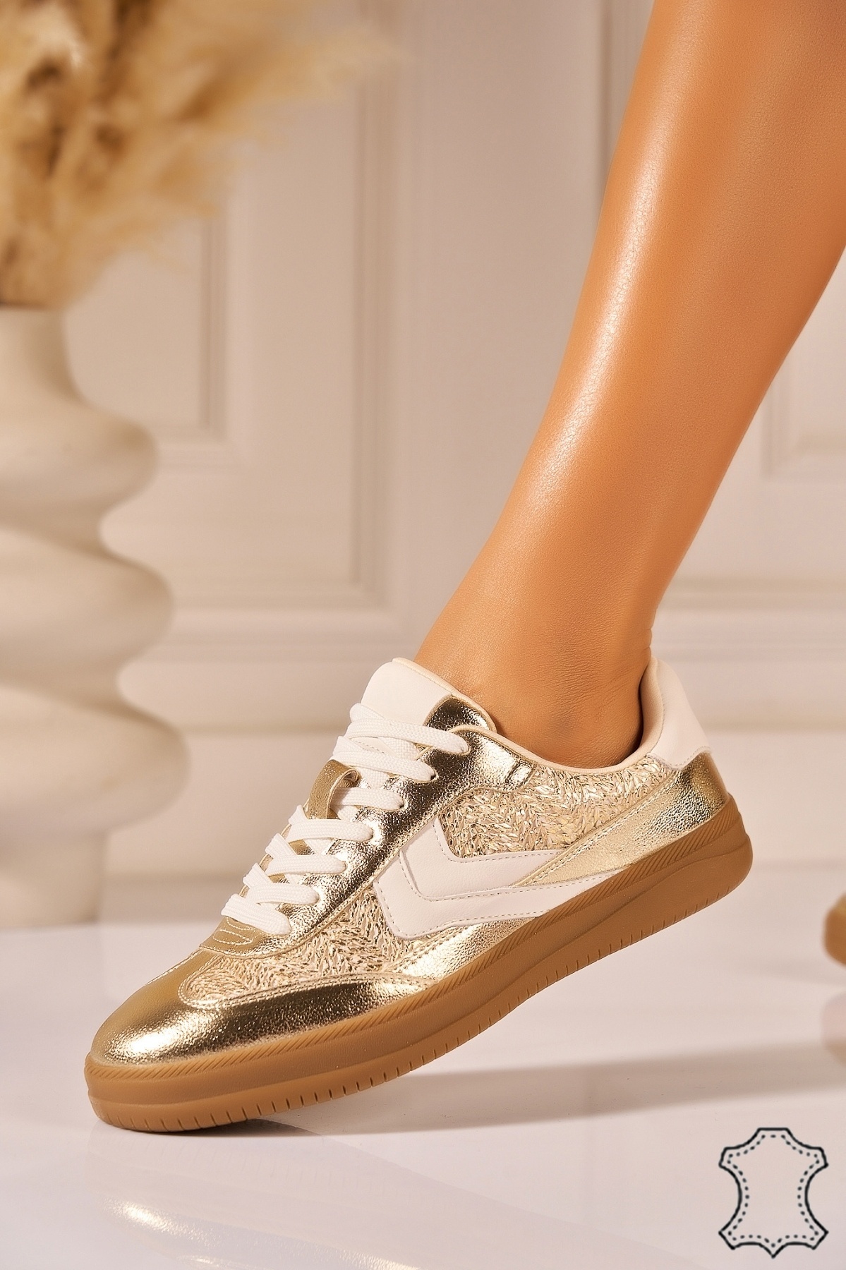 Adidasi Piele Naturala Auriu Ileria