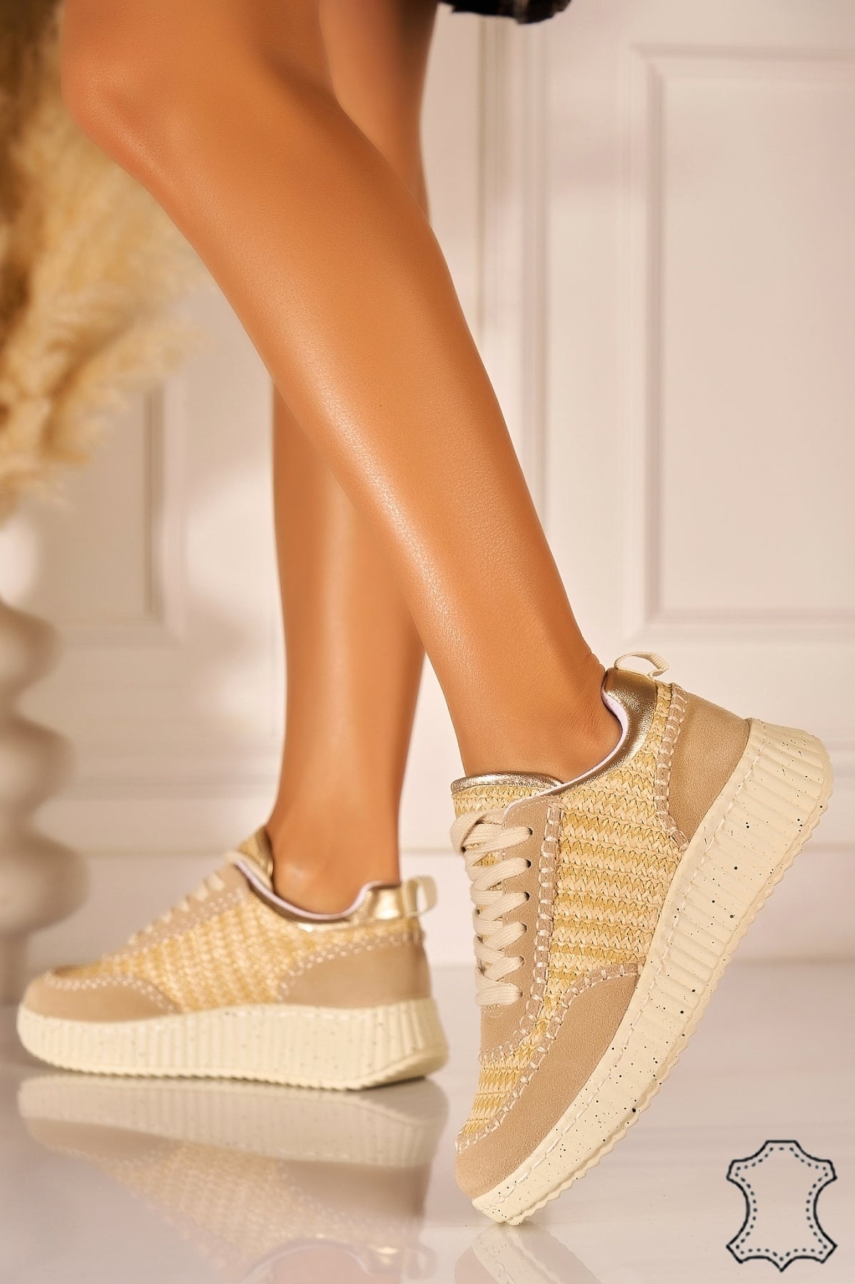 Adidasi Piele Naturala Intoarsa Camel Deky