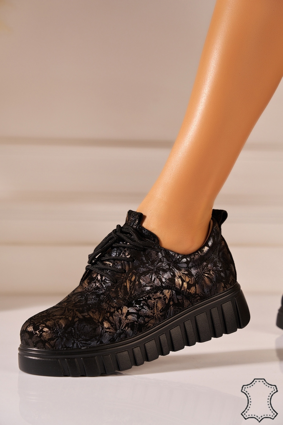 Adidasi Piele Naturala Negri Mivya