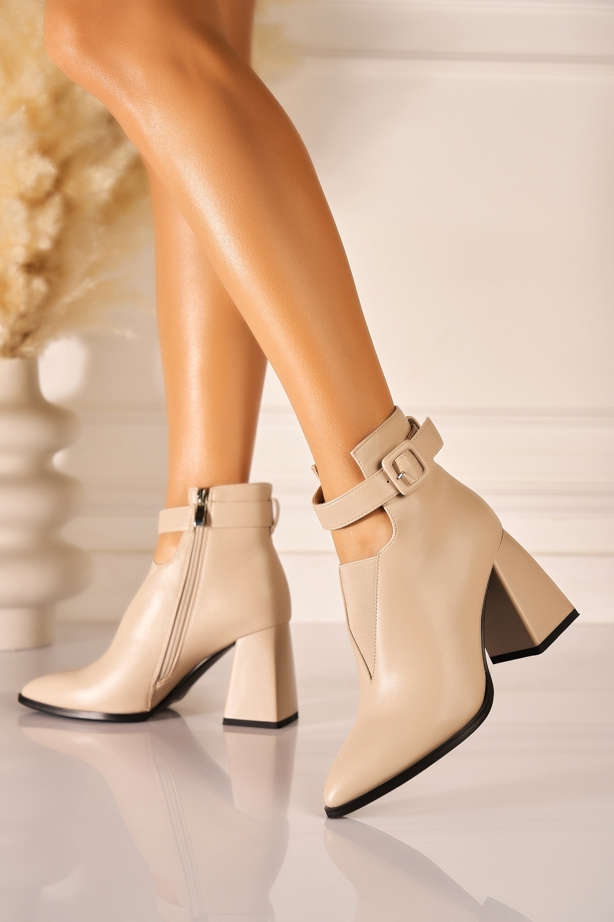 Botine dama Imblanite Bej din Piele Ecologica Kavya