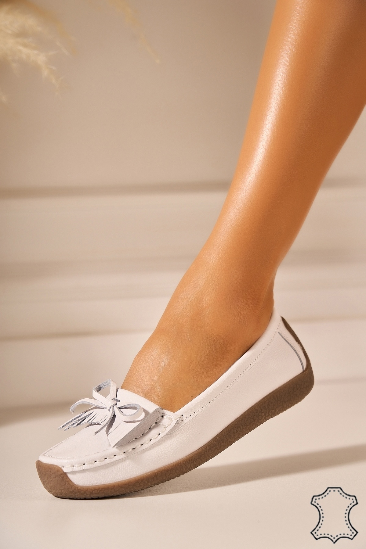 Mocasini dama Piele Naturala Albi Aniya