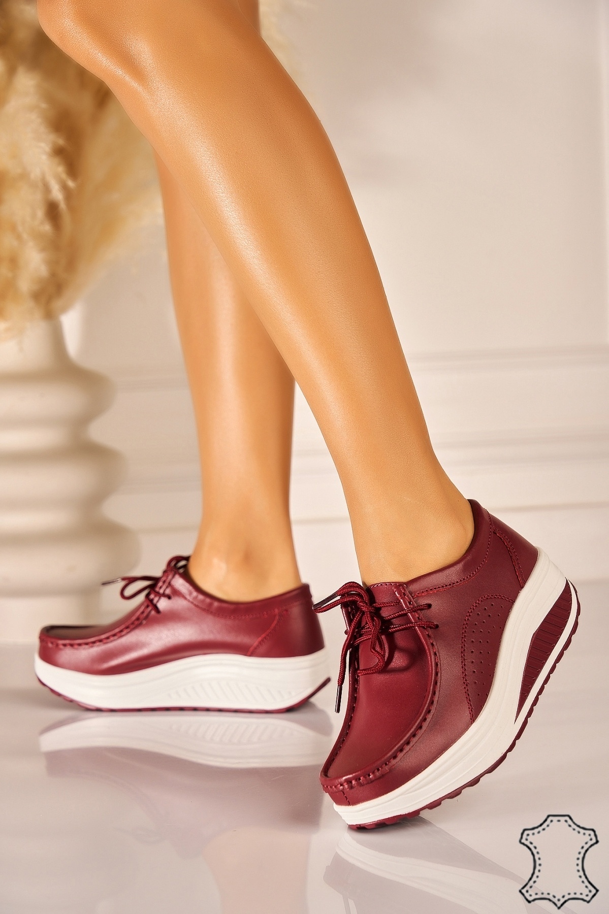 Mocasini dama Piele Naturala Bordo Hira